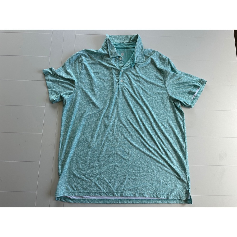 Hickey Freeman Golf Mens XXL Teal Green Floral Print Performance Polo Shirt
